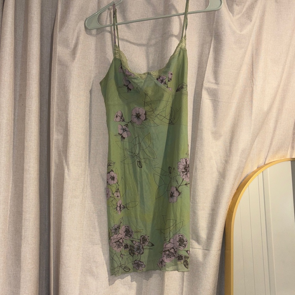 Green and Purple Floral Slip Dress with Adjustable straps and lace